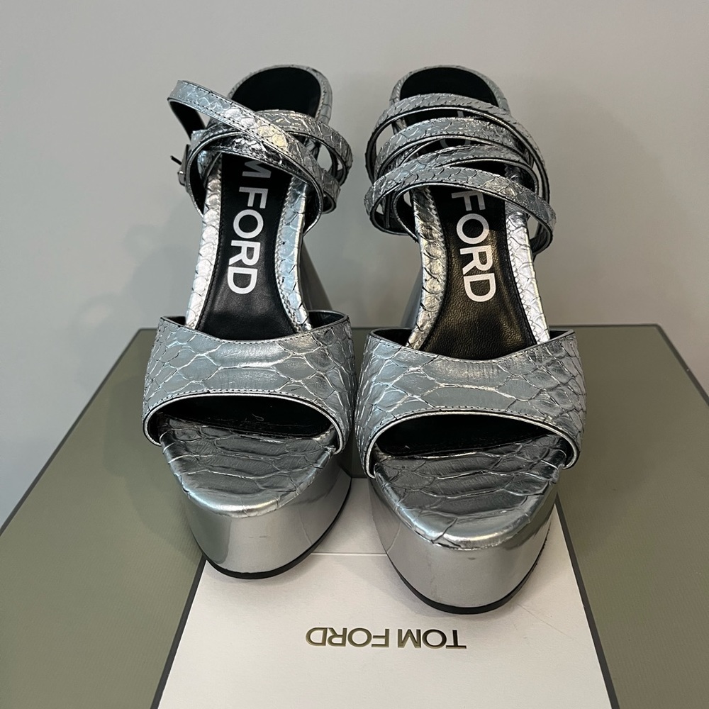Tom Ford Laminated Stamped Python Leather Disco Platform Sandal 140MM
